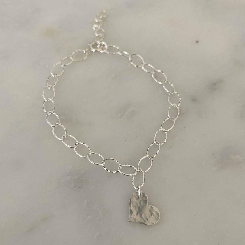 Sterling silver hammered heart bracelet